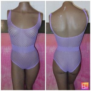 One Piece Lingerie Dancewear Purple Fishnet Romper Bodysuit